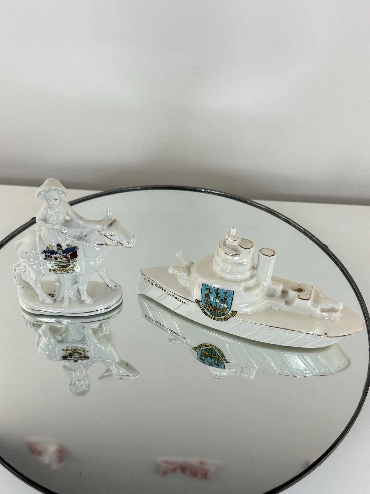 Arcadian Crested China Donkey Figurine HMS Queen Elizabeth White Porcelain7