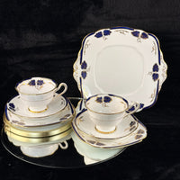 Thumbnail for Rare Royal Albert Crown 1930s Blue Cobalt 2 Trios & Cake Plate Set England.3