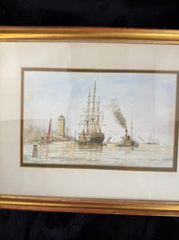 Thumbnail for Antique S.L. Signed Watercolor wood gold framed- A London Harbor Scene.16