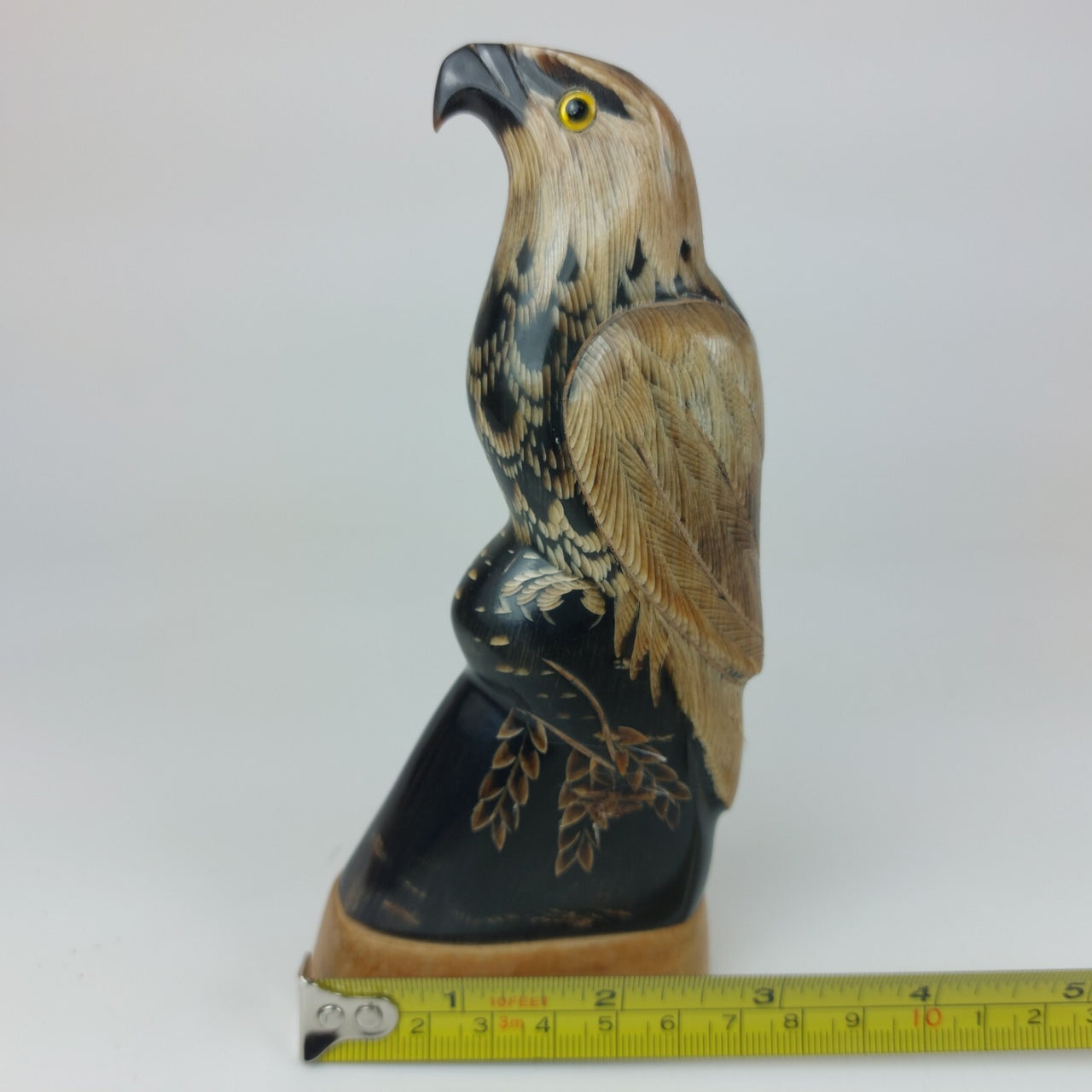 Hand Carved Buffalo Horn Eagle 6" Figurine Wooden Base Wildlife Vintage Art gift5