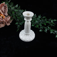Thumbnail for Rare Milk Glass porcelain Candlestick Holder, Black Dot Chipped Rim & Base 6.5