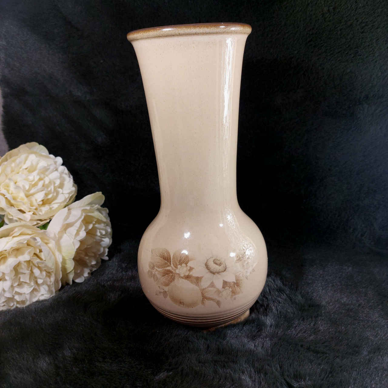 Denby Memories Stoneware Vase Handcrafted Vintage Design Floral England Brown8