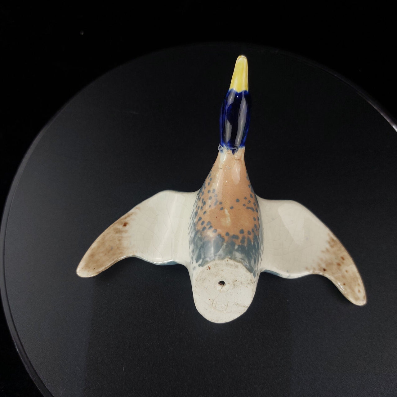 Rare Studio Pottery Duck Figurine Glazed Mallard Style Repaired Wing decor4