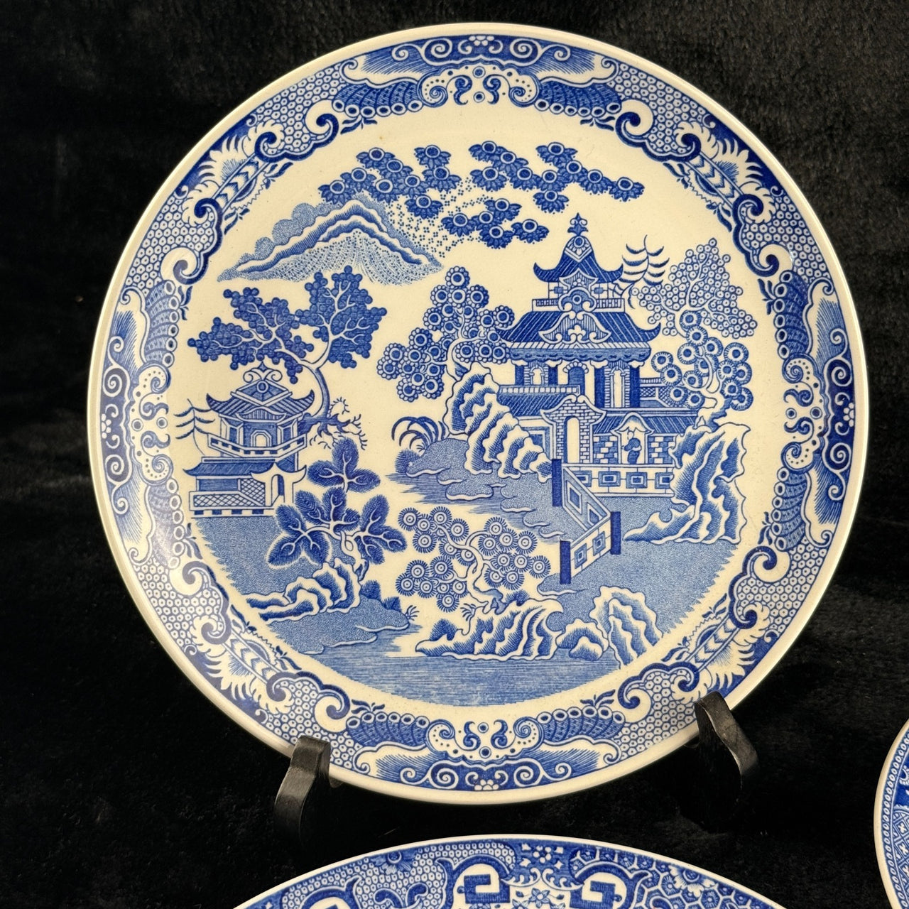 Spode Mint Danbury Willow Pattern Plates x3 – Blue & White Collector antique Set15