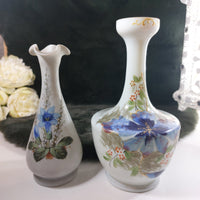 Thumbnail for Rare Pair Antique of Hand-Painted Satin Glass Vases Milk Flowers Decor Porcelain14