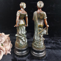 Thumbnail for Vintage Pecheuse Pecheur Fisherman & woman Statues Pair Patina Bronze Look10