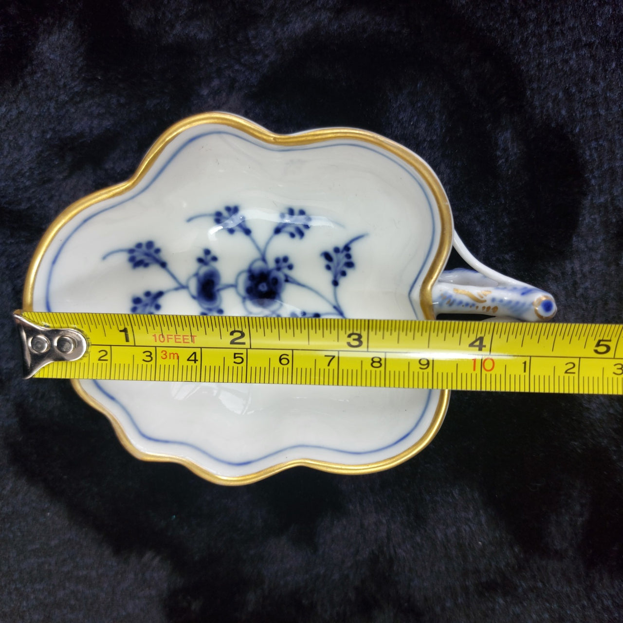 1870 Royal Copenhagen Blue Fluted Leaf Candy Dish Gold Edge Antique 1st Quality1