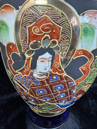 Thumbnail for Oriental Hand-Painted navy blue Vase - 'Foreign' Mark Porcelain Antique Satsuma.9