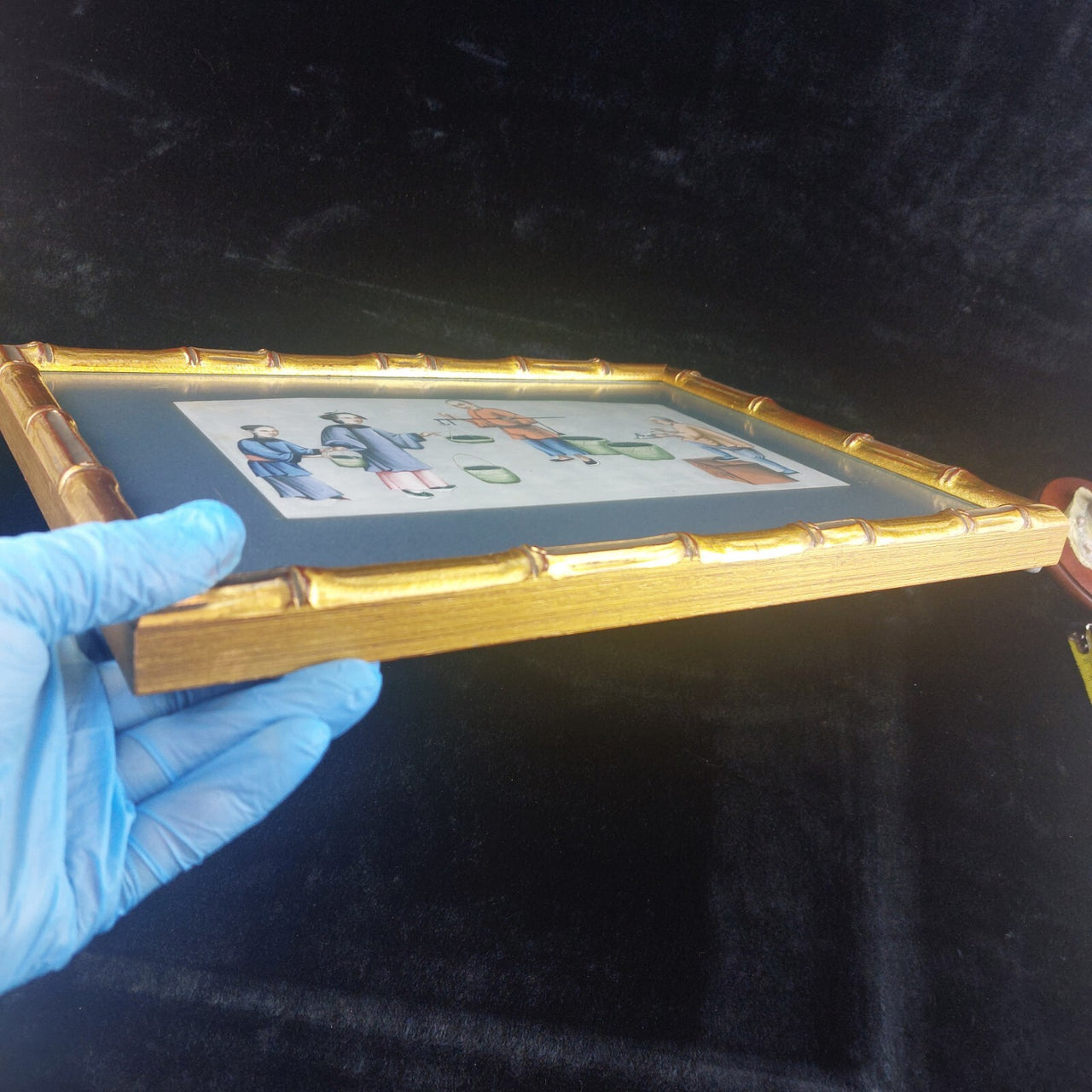 19th Century Chinese School Artisan Cutting Timber Framed Painting Bodycolor2