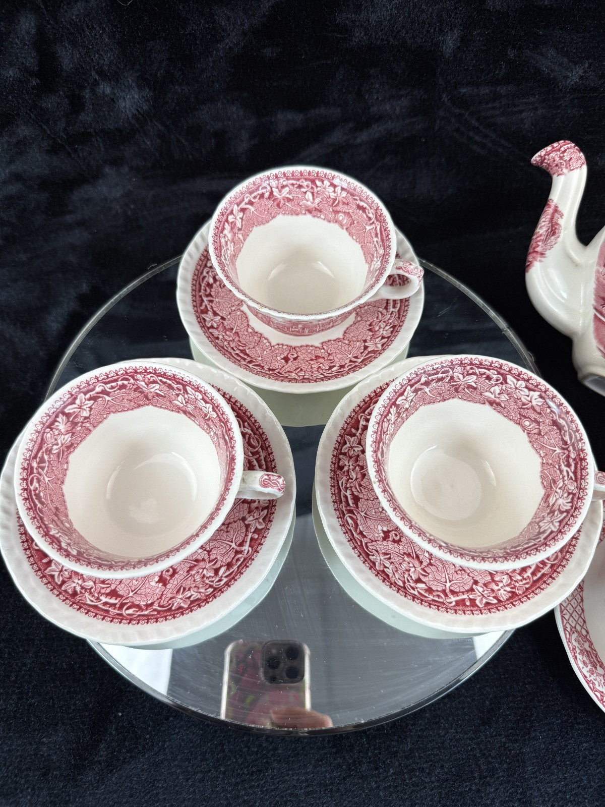 Mason's Ironstone Vista Dinnerware Tea Set patent Red Transferware England Chips9