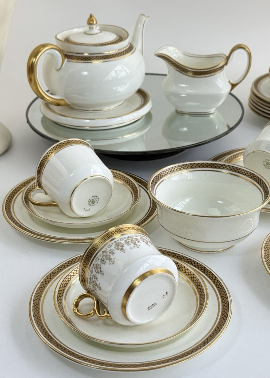 Stunning Antique Cauldon & Aynsley 27pc Tea Set c.1910 | Edwardian Gilt & Black8
