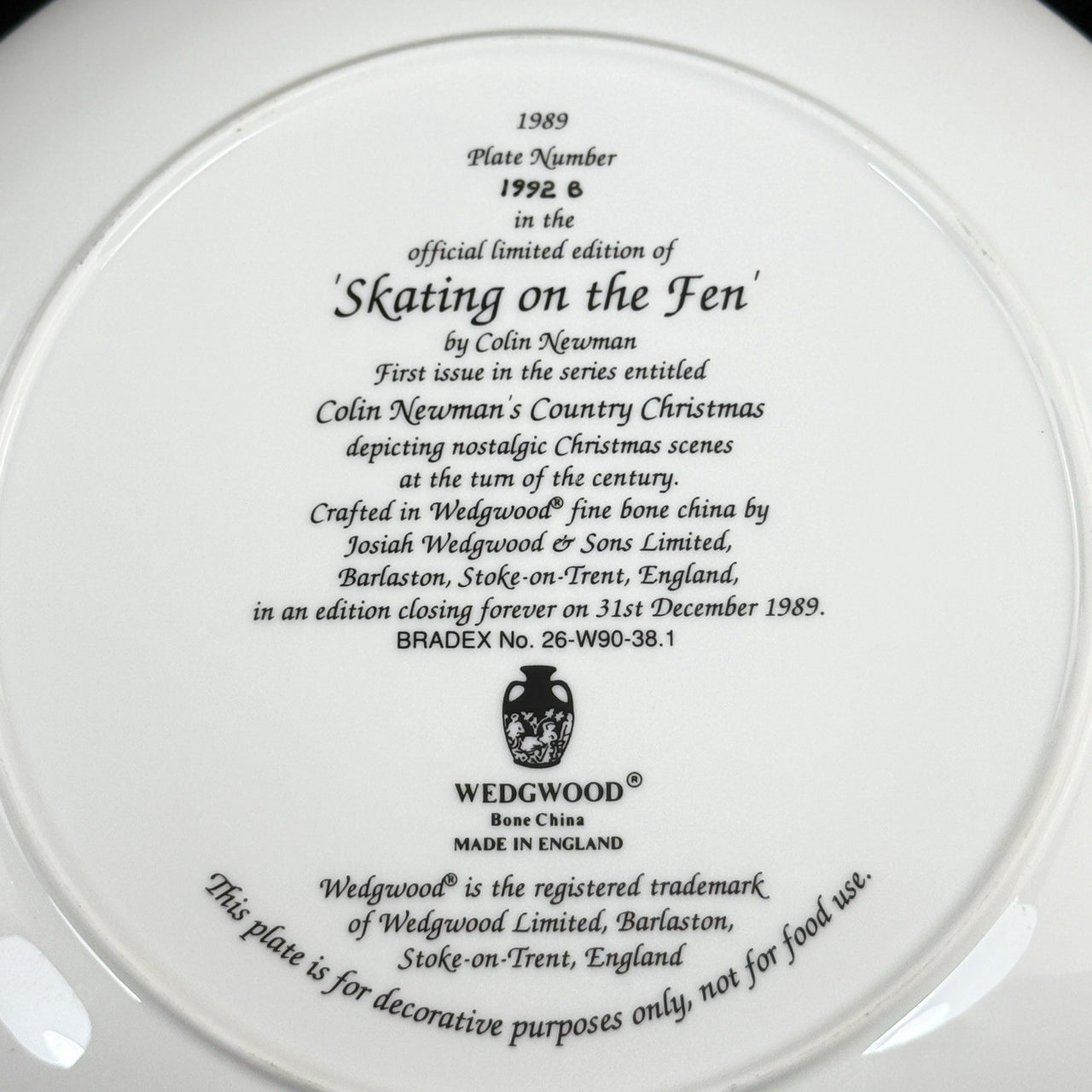 Wedgwood 1989 Skating on the Fen Plate Colin Newman Christmas Bone Vintage China8