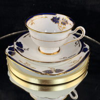 Thumbnail for Rare Royal Albert Crown China Blue Gold Leaf Tea Set Trio x2 & Jug England 1930s1