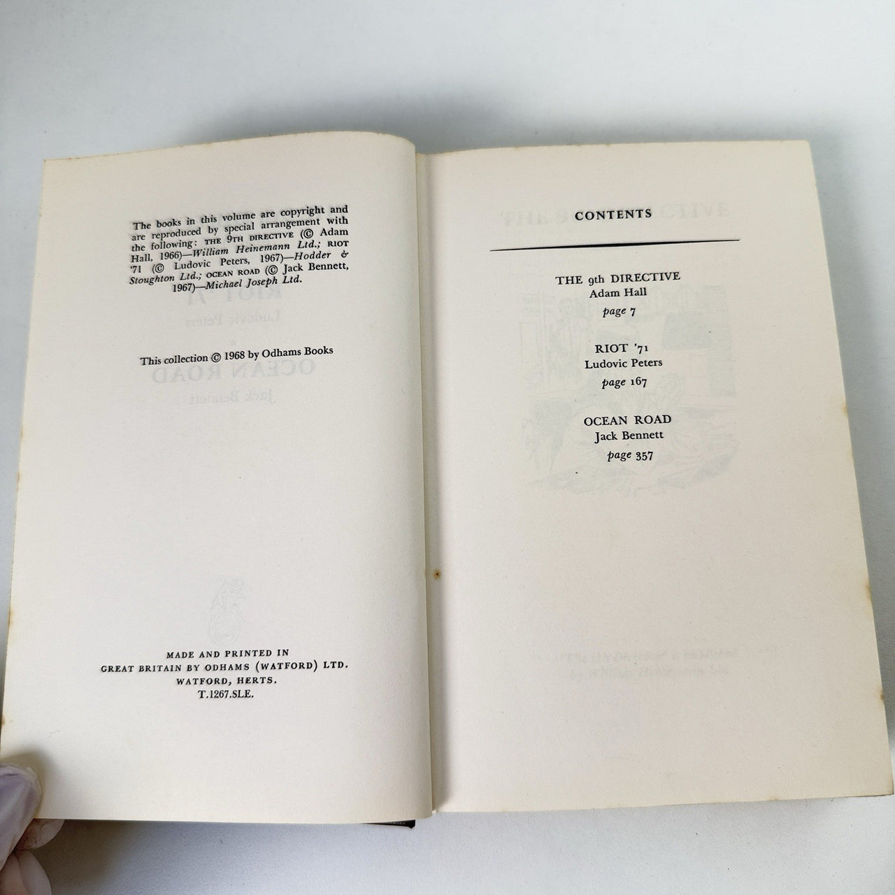Odhams Thriller 1968 Collection The 9th Directive Riot ’71 Ocean Road HB Book4