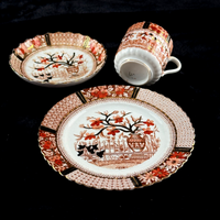 Thumbnail for Bradford China Fenton Tea Trio Red Floral Gilt Antique Cup Saucer Plate deco Set13