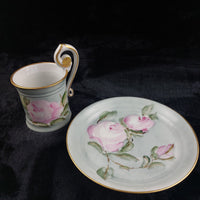 Thumbnail for Capodimonte Hand Painted Cup Italy & Plate Set Pink Rose Gold Rim Floral Sallin/4