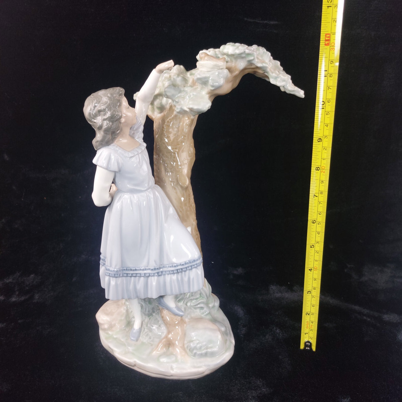 NAO Spain Porcelain Figurine 12" Girl Reaching Nest Bird Tree, broken finger9