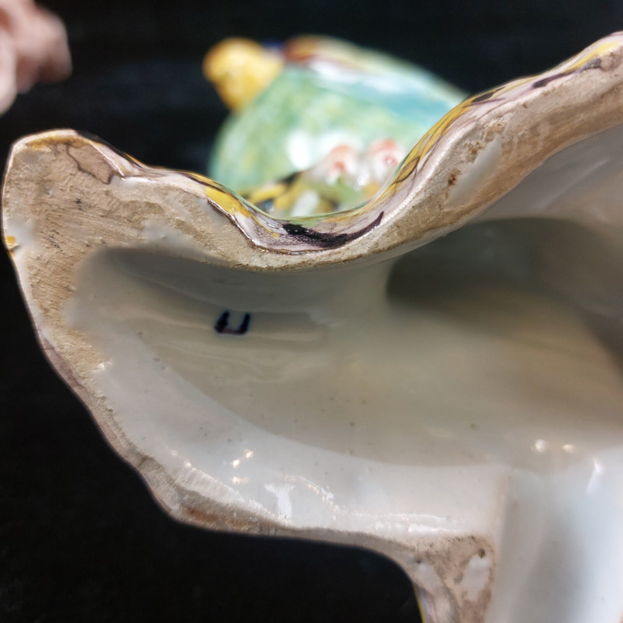 Antique c1890 France Desvres Fourmaintraux Parrot Faience porcelain Cockatoo 10"8