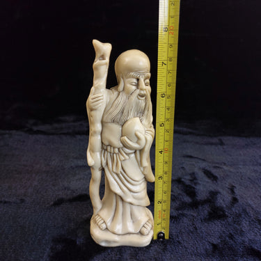 Asian Wise Man Figurine Resin– Acceptable Worn Patina stone Look  7.5