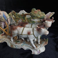 Thumbnail for Rococo Antique Dresden Style Figural Group Vase Man Ploughing Oxen Hand Painted3
