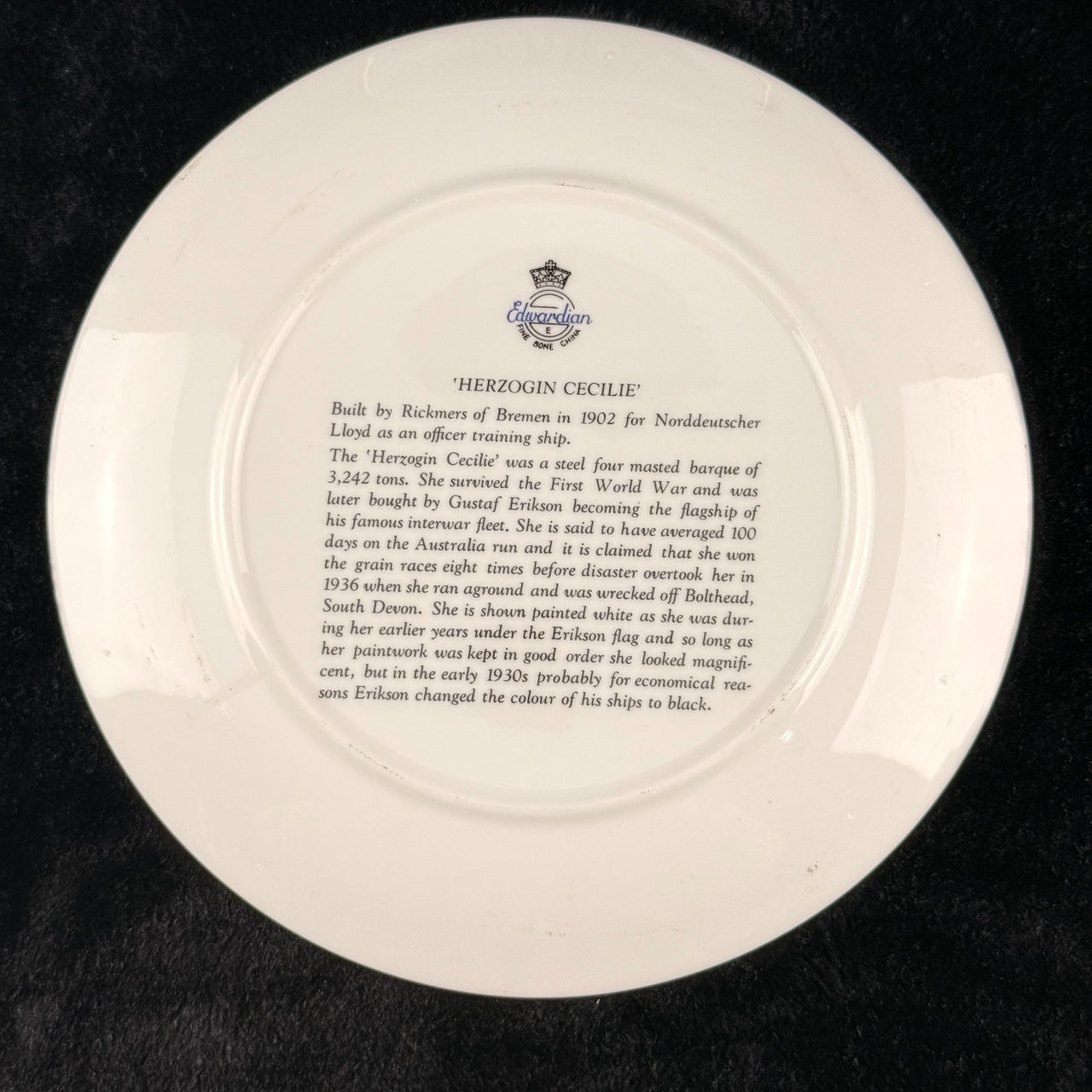Edwardian China Bone Tall Ships Plate Set – France II & Herzogin Cecilie – P.A.8