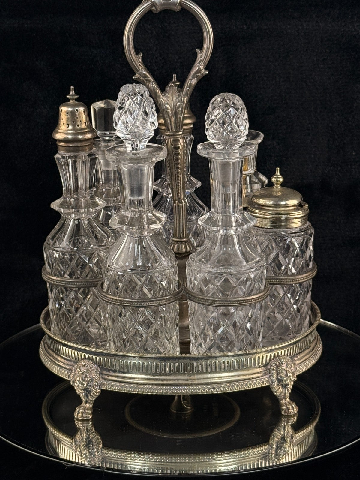 Antique Silver-Plated & Cut Glass Cruet Set SixBottle Castor with Stand Victoria13