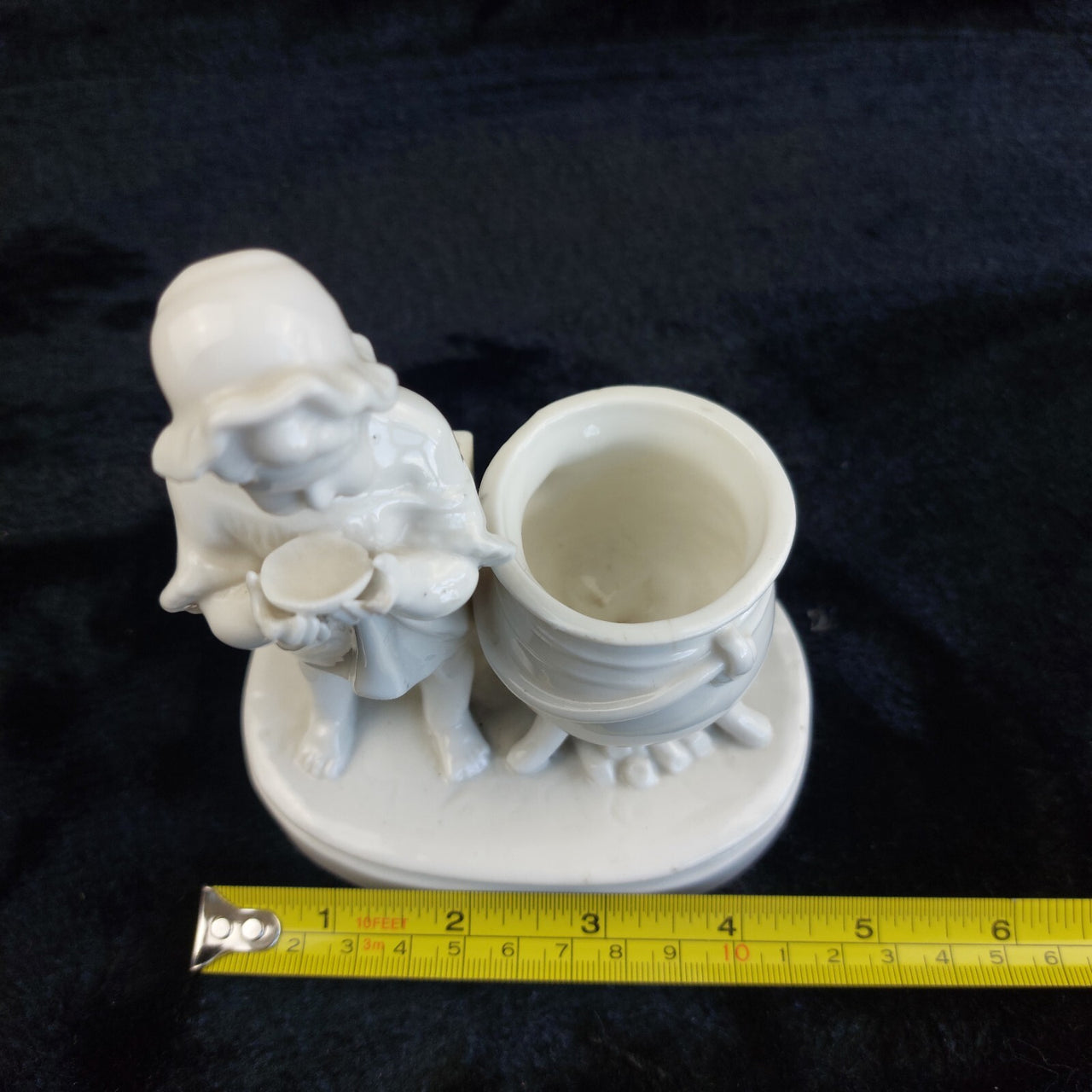 Antique 5.5" Porcelain Figurine Boy w/ Barrel Inkwell Holder White Glaze2