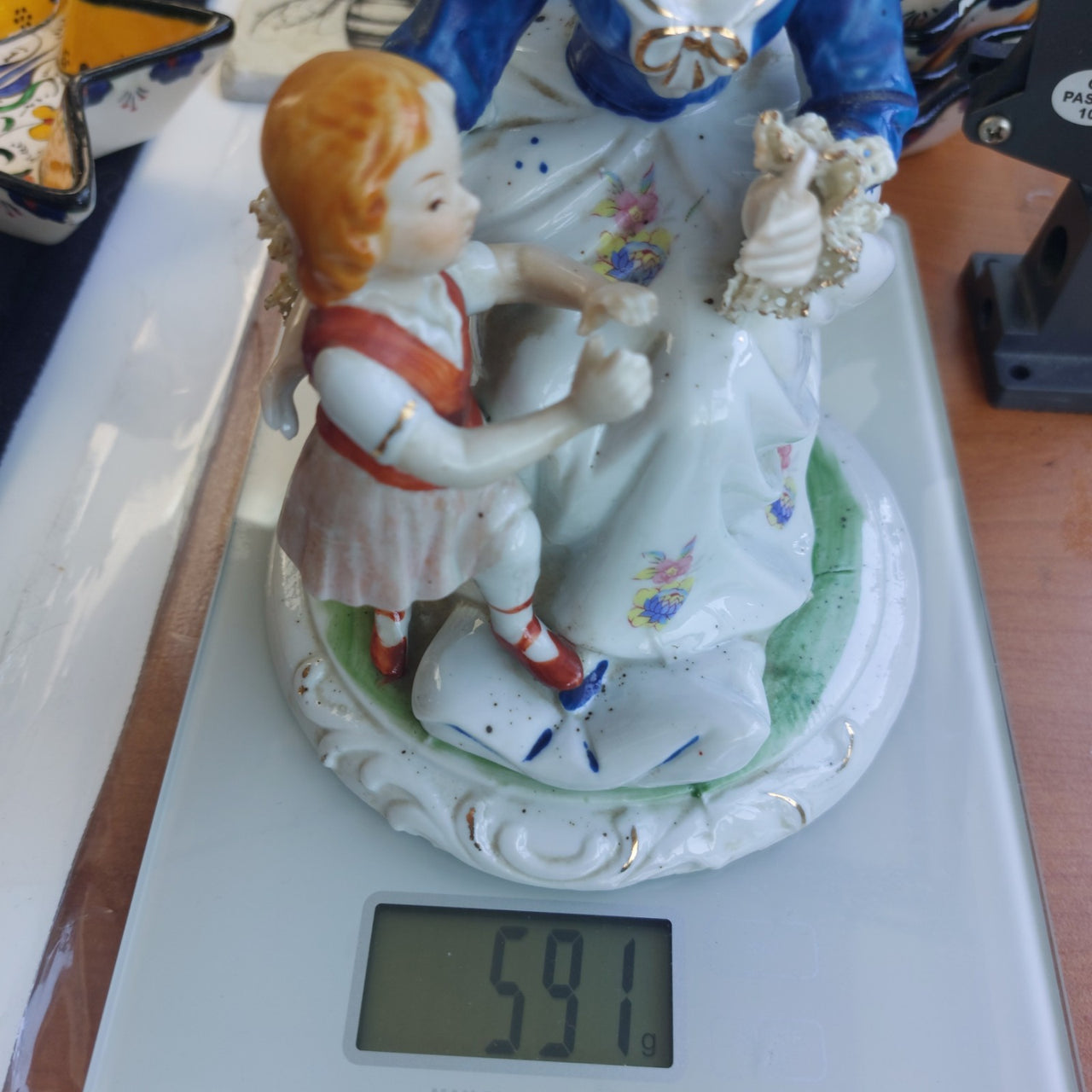 Vintage Lady Porcelain And Girl Figurine Hand Painted Lace Detail see the pics.15