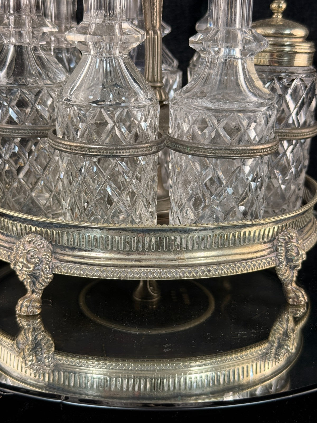 Antique SilverPlated & Cut Glass Cruet Set SixBottle Castor with Stand Victoria9