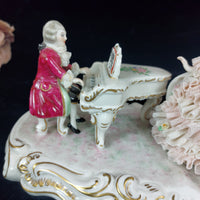 Thumbnail for Dresden UNTERWEISSBACH Girl Singing and Musician Porcelain Lace Figurine Group.3