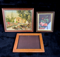 Thumbnail for Charming Vintage MCM Still Life and Farmhouse Paintings wood brown Set of3 frame0