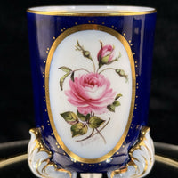 Thumbnail for Royal Worcester Tripod Vase Blue Cobalt Pink Rose Hand Painted Gilt Antique Styl10