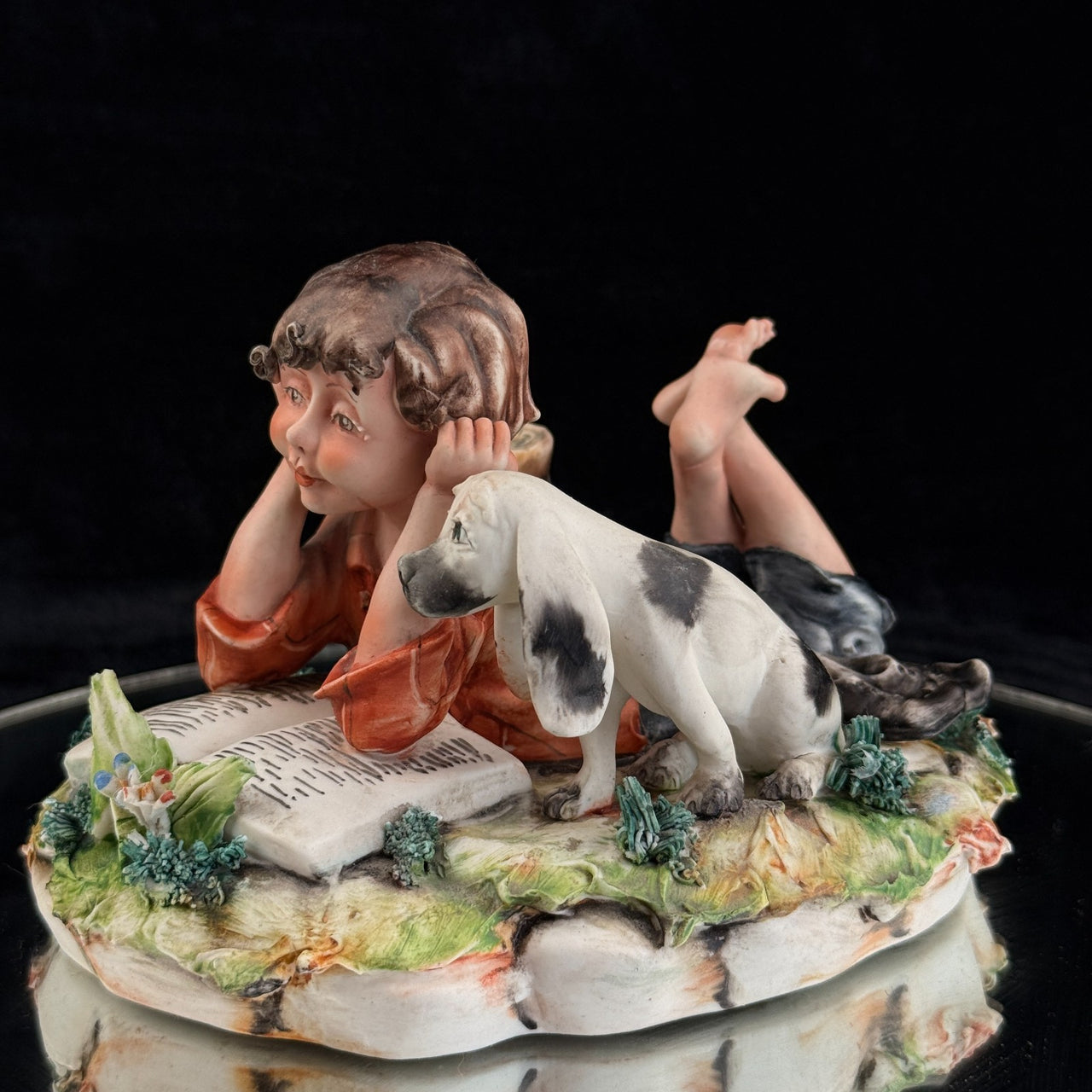 Italian Capodimonte Figurine Boy Reading with Dog and Shoes bookshelf gift decor3
