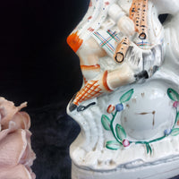Thumbnail for Staffordshire Century 19th Figurine Bagpiper Couple Clock Large Scottish 14