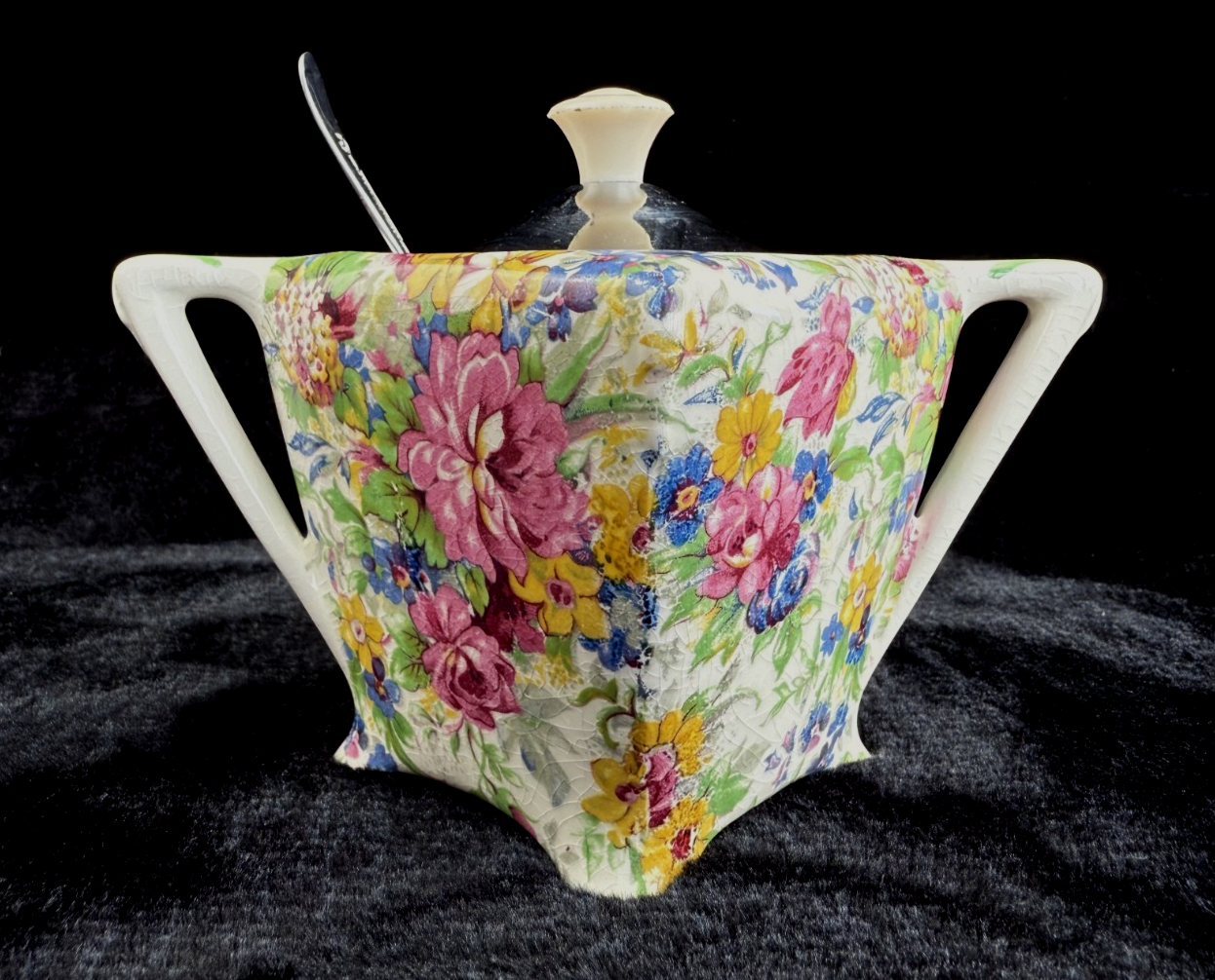 Stunning Midwinter "Brama" Chintz Floral Sugar Bowl with Spoon & Lid Medium2
