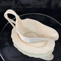 Thumbnail for Classical Leedsware Creamware Gravy Boat & Underplate Set England Embossed 8.5