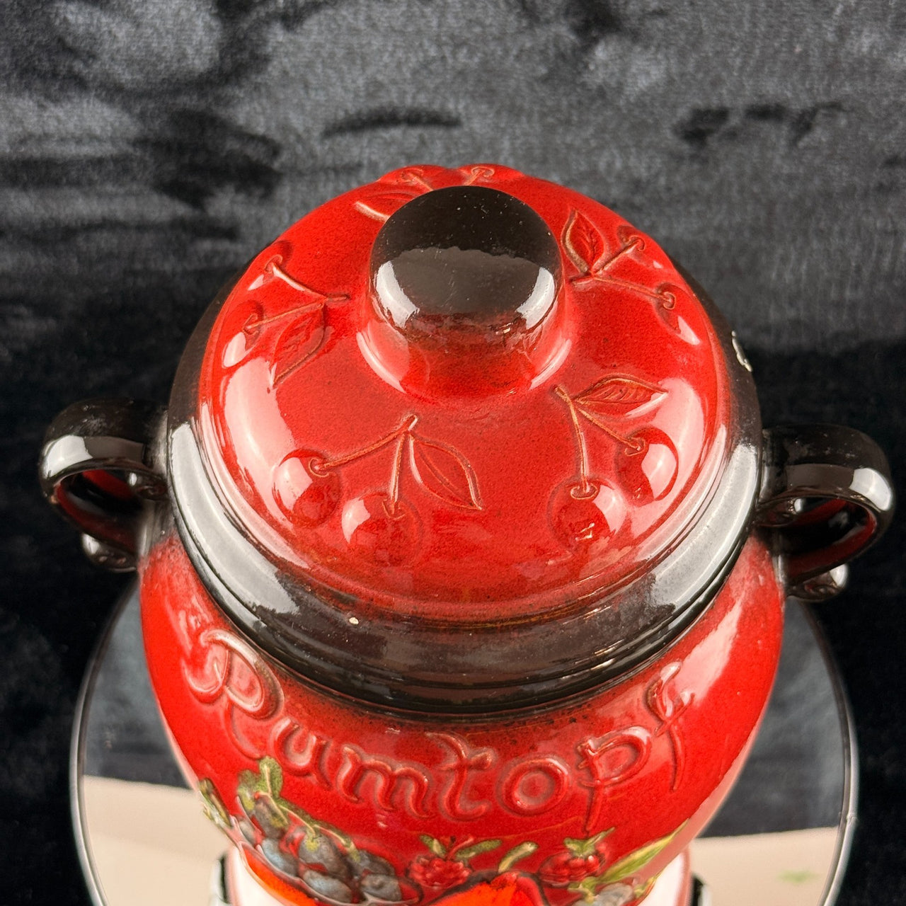 West Germany Rumtopf Jar Red Glazed Fruit Motif 13" Ceramic 2.6 kg10