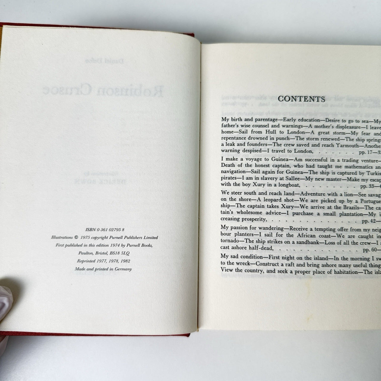 Purnell Crusoe Robinson 1975 Red Illustrated Edition Daniel Defoe Hardcover deco4
