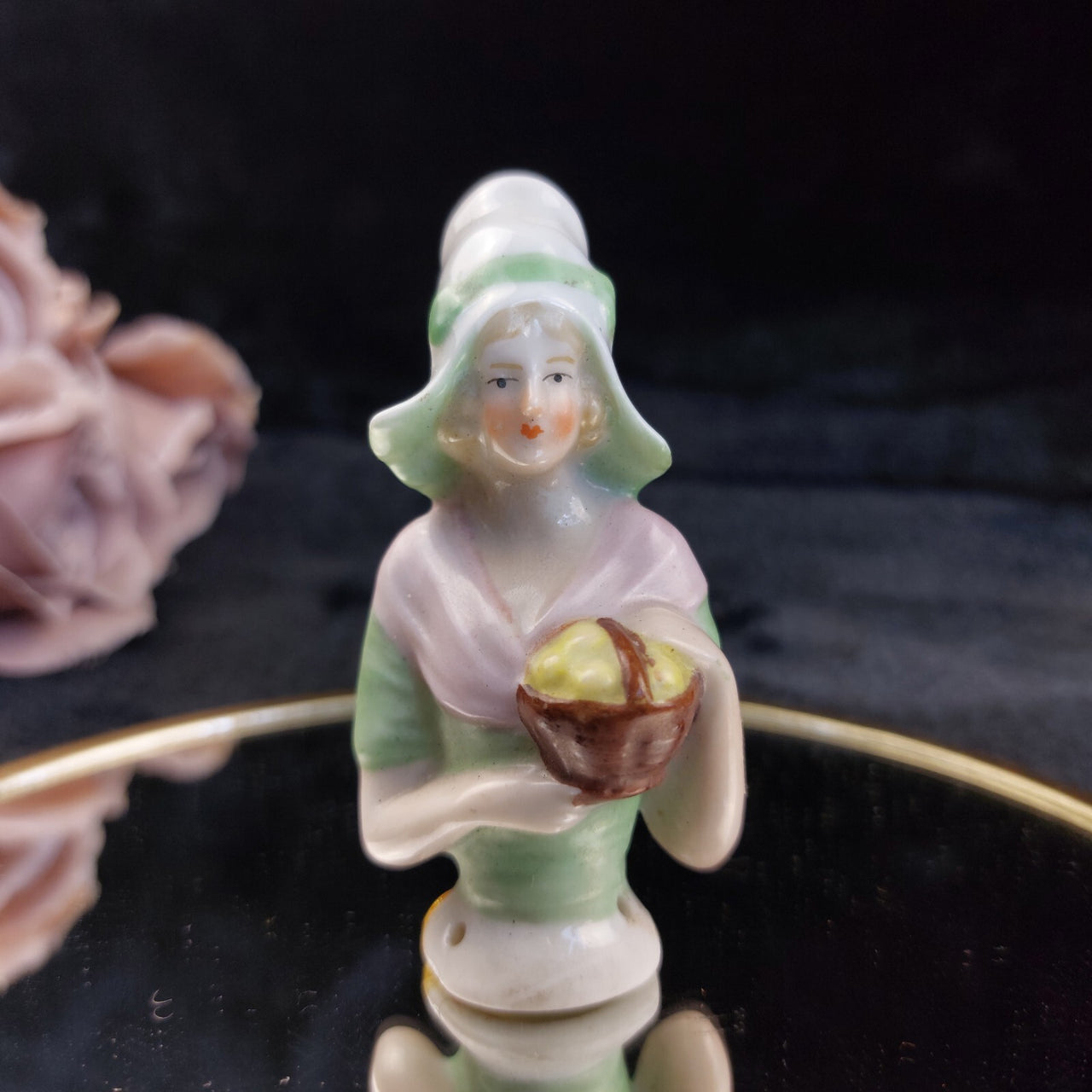 Porcelain Doll Half Lot of 4 Foreign Marked Hand Painted Figurines 3in Worn8