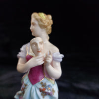 Thumbnail for German Porcelain Lady Figurine Holding Mask Flowered Dress Victorian Antique12