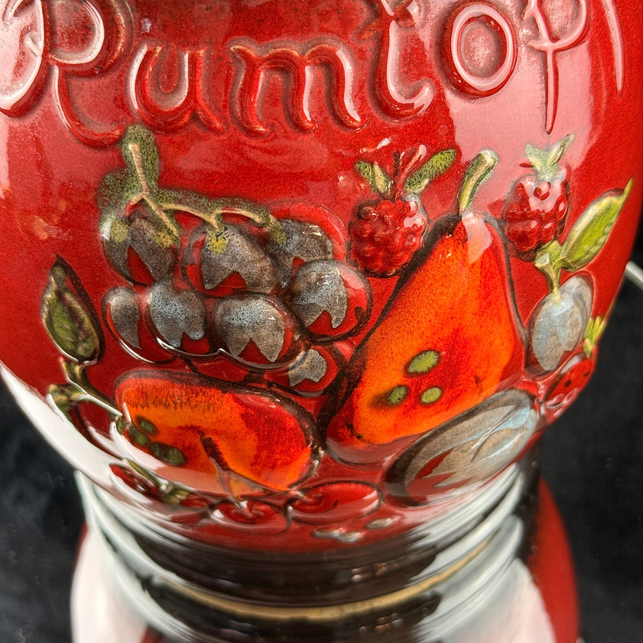 West Germany Rumtopf Jar Red Glazed Fruit Motif 13" Ceramic 2.6 kg8