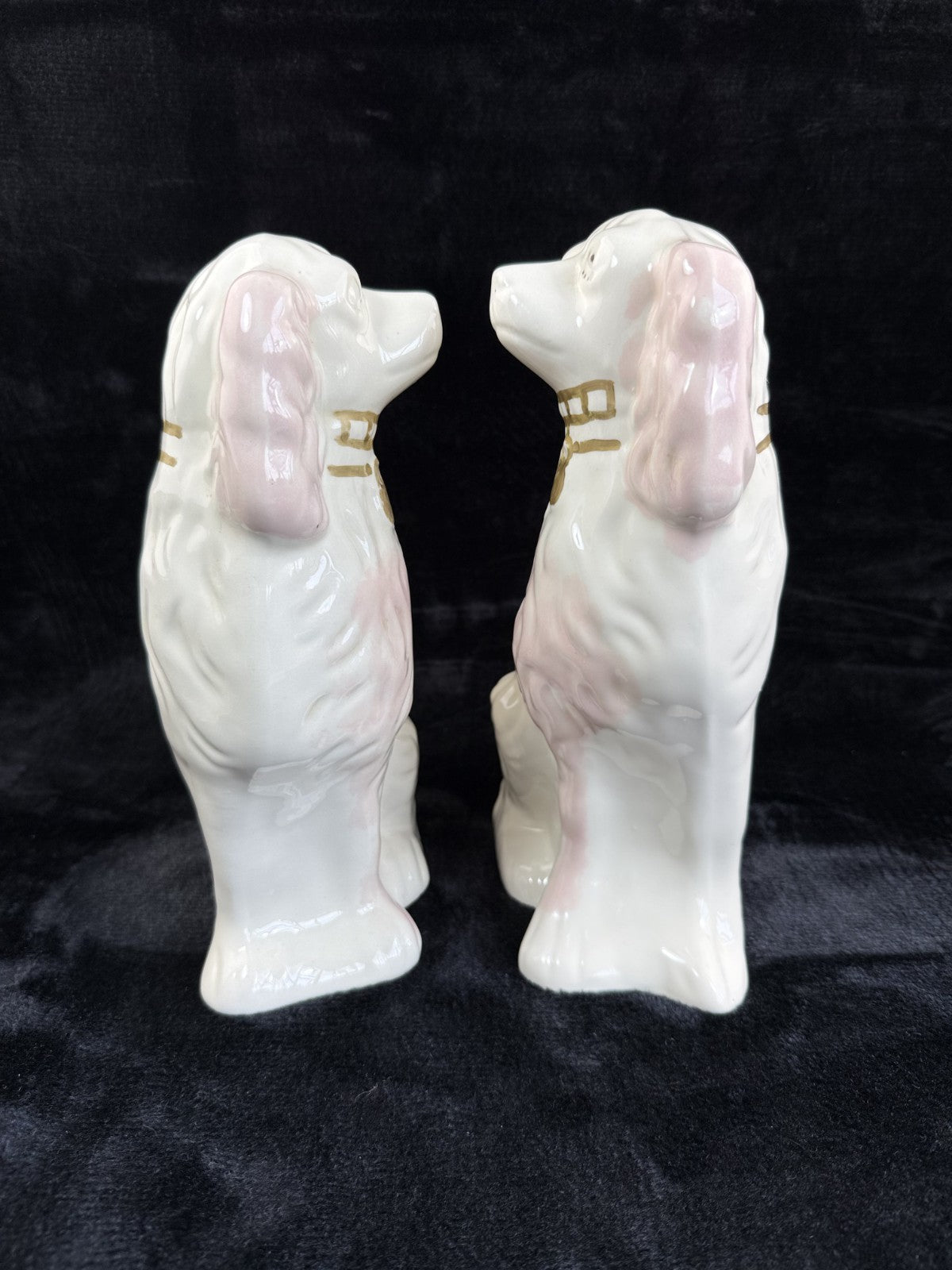 Antique Staffordshire Porcelain Pink and White  Pair King Charles Spaniel decor7