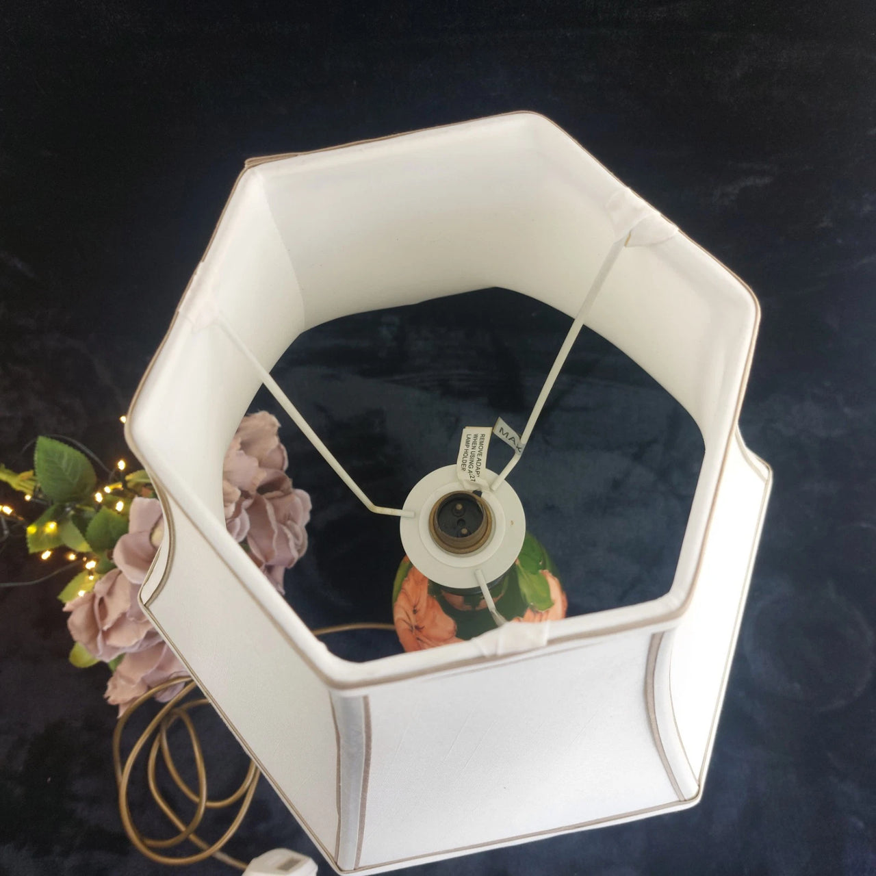 Moorcroft Green Floral Table Lamp with Original Shade | Hand-Painted Tube-Lined Ceramic | 22" Tall