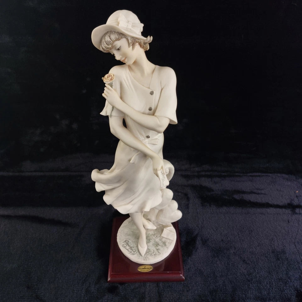 Romantic Giuseppe Armani Figurine – “In Love” Girl with Rose & Letter – Florence Art 0382-F, 16"