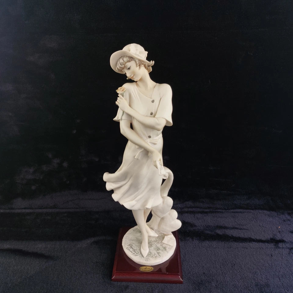 Romantic Giuseppe Armani Figurine – “In Love” Girl with Rose & Letter – Florence Art 0382-F, 16"