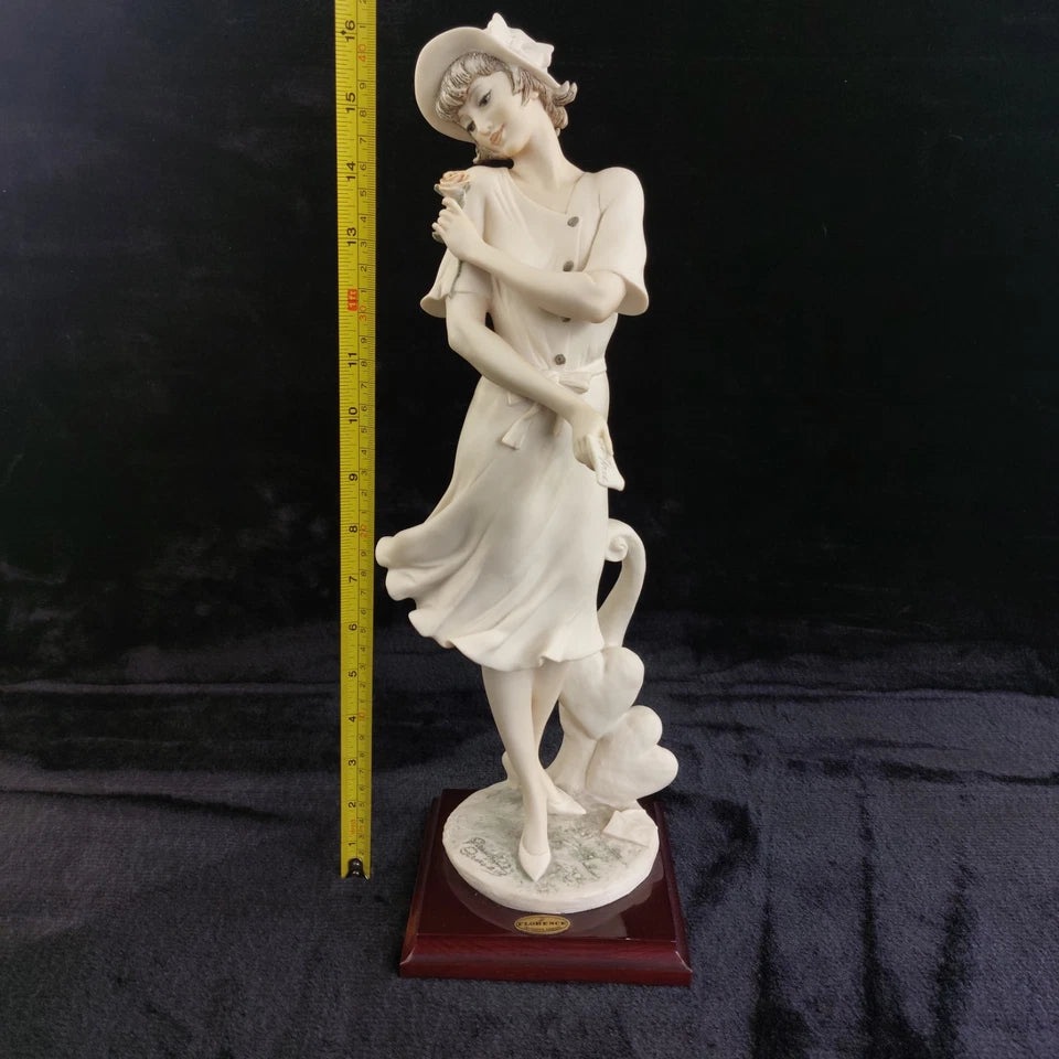 Romantic Giuseppe Armani Figurine – “In Love” Girl with Rose & Letter – Florence Art 0382-F, 16"