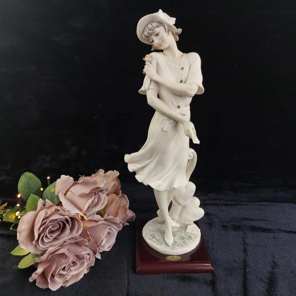 Romantic Giuseppe Armani Figurine – “In Love” Girl with Rose & Letter – Florence Art 0382-F, 16"