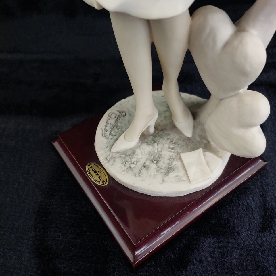 Romantic Giuseppe Armani Figurine – “In Love” Girl with Rose & Letter – Florence Art 0382-F, 16"