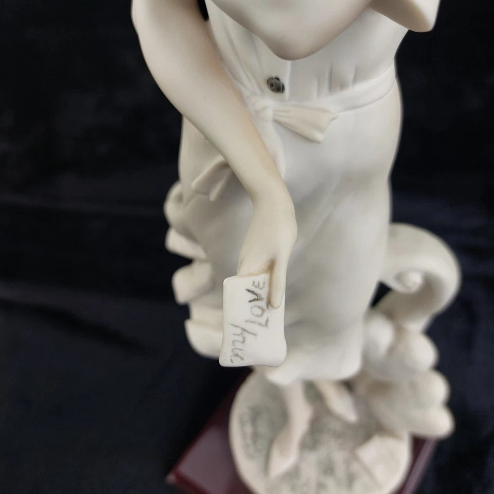Romantic Giuseppe Armani Figurine – “In Love” Girl with Rose & Letter – Florence Art 0382-F, 16"