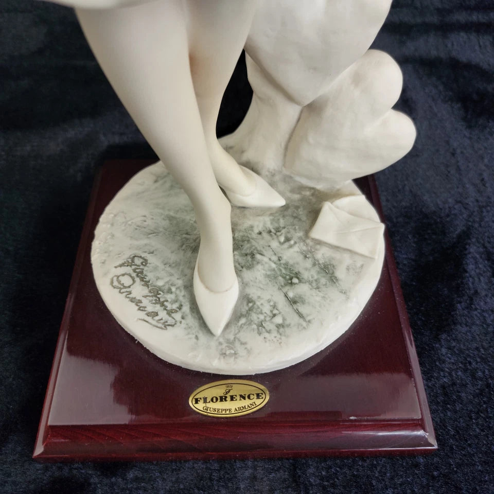 Romantic Giuseppe Armani Figurine – “In Love” Girl with Rose & Letter – Florence Art 0382-F, 16"